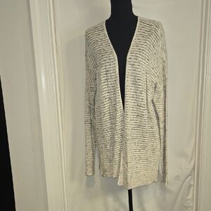 LOFT Open-Front Cream Marled Knit Cardigan